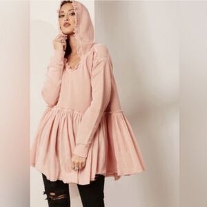 Free People Summer Dreams Hoodie  Pullover Gauze Rose Pink Oversize XS  Boho